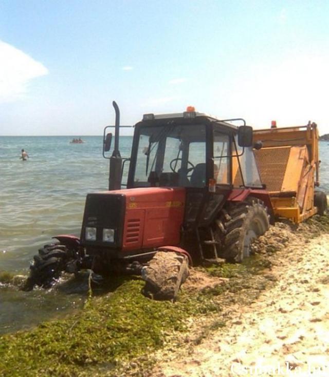 Beépült beragadt ellepte benőtte part traktor víz