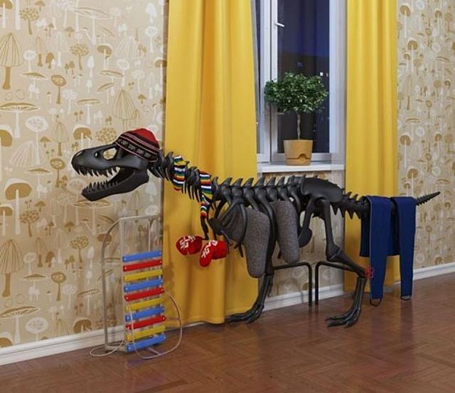 T-rex ruhatartó ruhatartó dinoszaurusz csontváz ötletes elvetemült