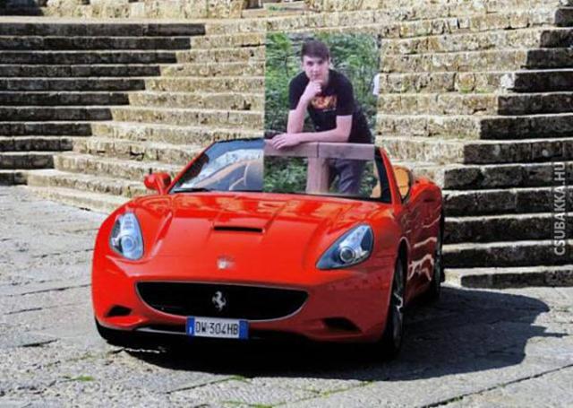 Béna csajozás photoshoppal :) tűzpiros Ferrari photoshop baki