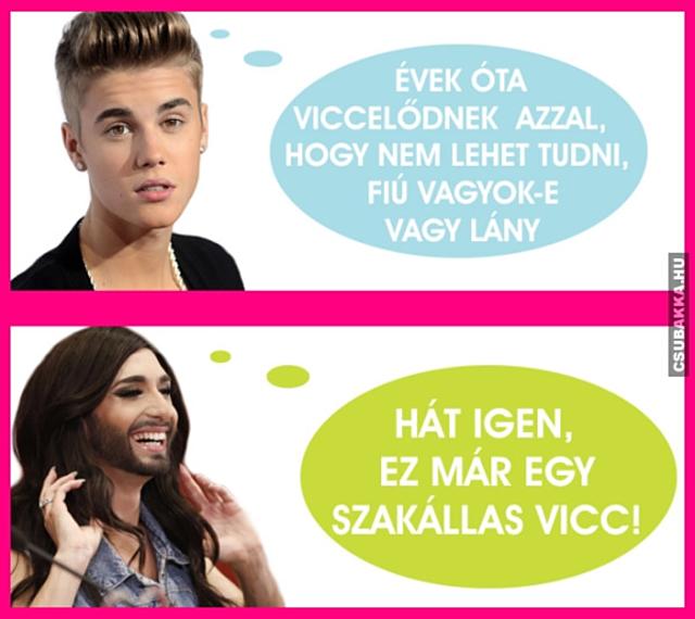Szakállas vicc Justin Bieber fiú vagy lány melegek szakáll Conchita Wurst